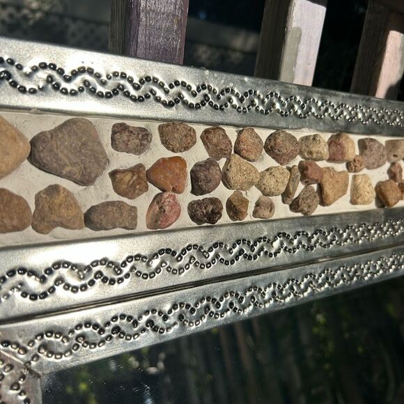 Mexican Tin Mirror Handcrafted - Rocks & Flowers  29" x 25" - Picture 3 of 16